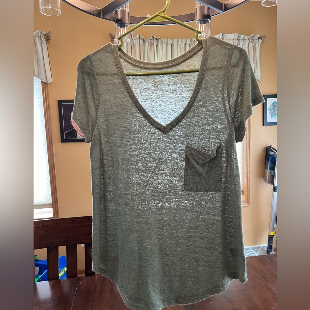 Olive green, sheer oversize T-shirt